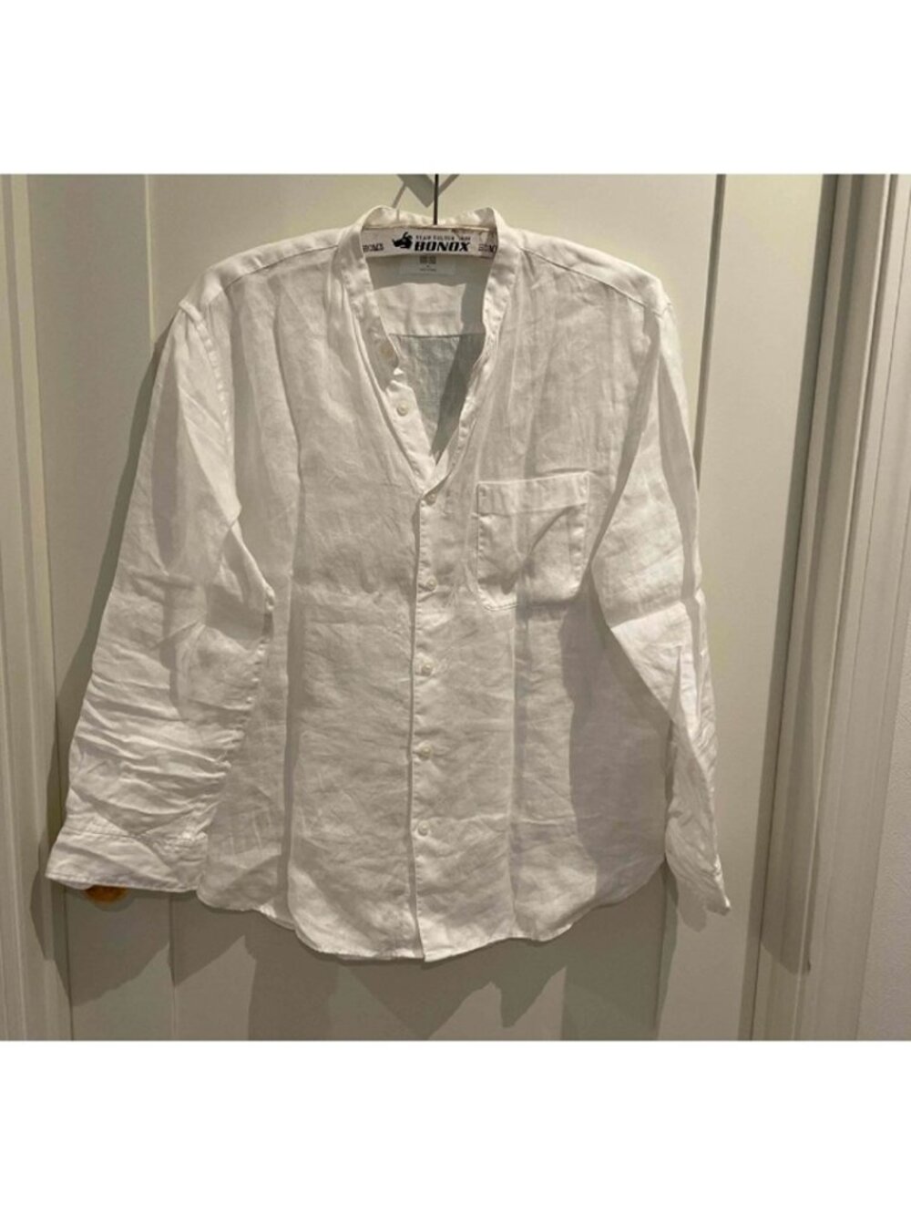 Uniqlo full Linen Top white v neck shirt Womens SZ M bust44in